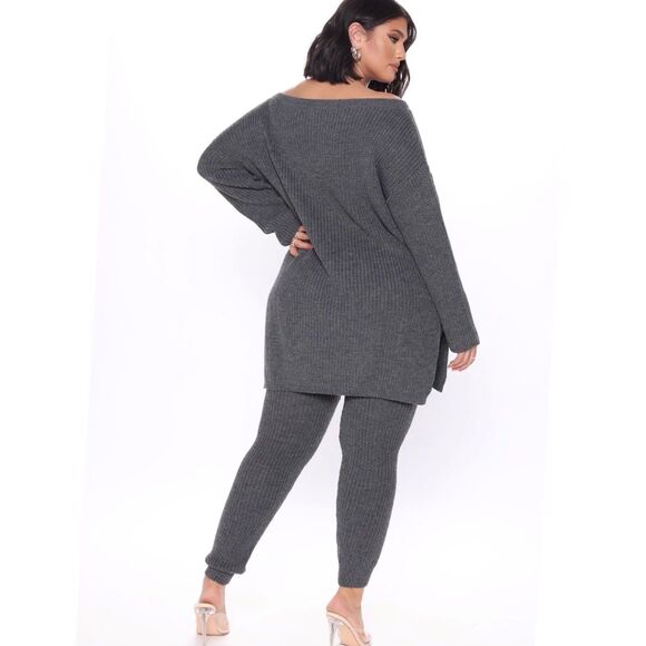Fashion Nova Make Me Smile Women’s Gray Heavy Knit Long Sleeve Sweater Set 3X - Picture 3 of 6